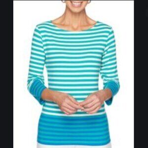 RUBY RD. MULTI STRIPED KNIT TOP - BRAND NEW, SIZE SMALL, STYLISH & COMFY!